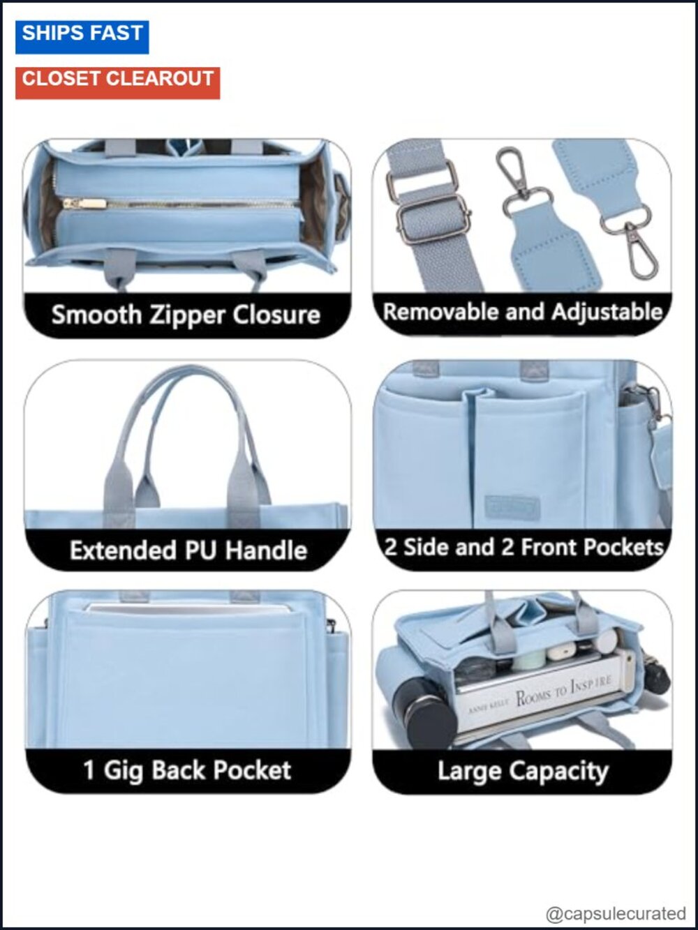 Large Canvas Tote Bag with Laptop Compartment Crossbody Work Travel Tote for - Picture 4 of 6